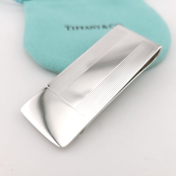 Vintage Tiffany & Co. Sterling Silver Engine Turned Money Clip Holder Pouch - Picture 1 of 12
